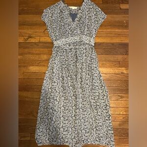 Blue floral dress with blue under dress slip.